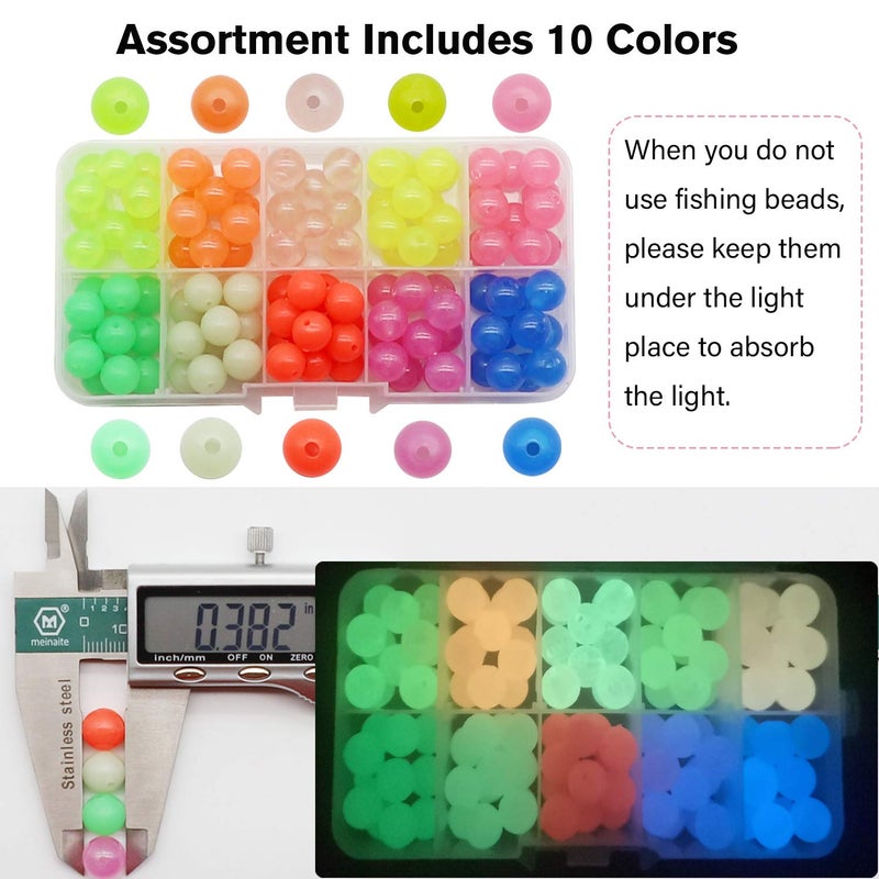 Dovesun Fishing Beads Assorted Beads Fishing Bait Eggs 10 Colors A-Glow in Dark 0.39in(120pcs) - Image 2